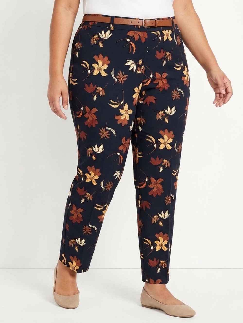 Eloquii Tapered Floral Trousers 18 Black Pink Boho Career Office Chic Ankle Pant